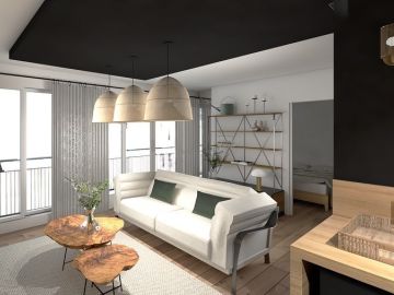 LES 3 D  du PROJET GLACIERE 

Voici le salon…. 

✨ Mélange du style rustique & industriel avec du lin et du métal 
✨ Meuble TV sur mesure pour optimiser...